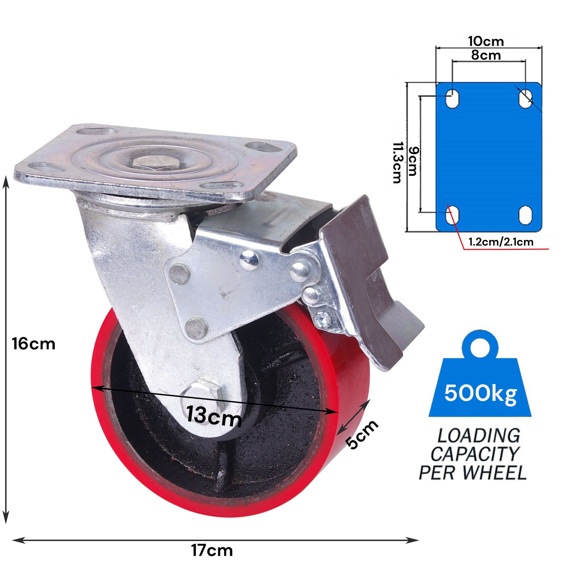 5 inch Industrial 500KG Caster Wheels Swivel with Brake Locking Casters Castor Wheels Cart Furniture Workbench Tristar Online