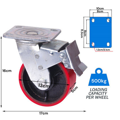 5 inch Industrial 500KG Caster Wheels Swivel with Brake Locking Casters Castor Wheels Cart Furniture Workbench Tristar Online