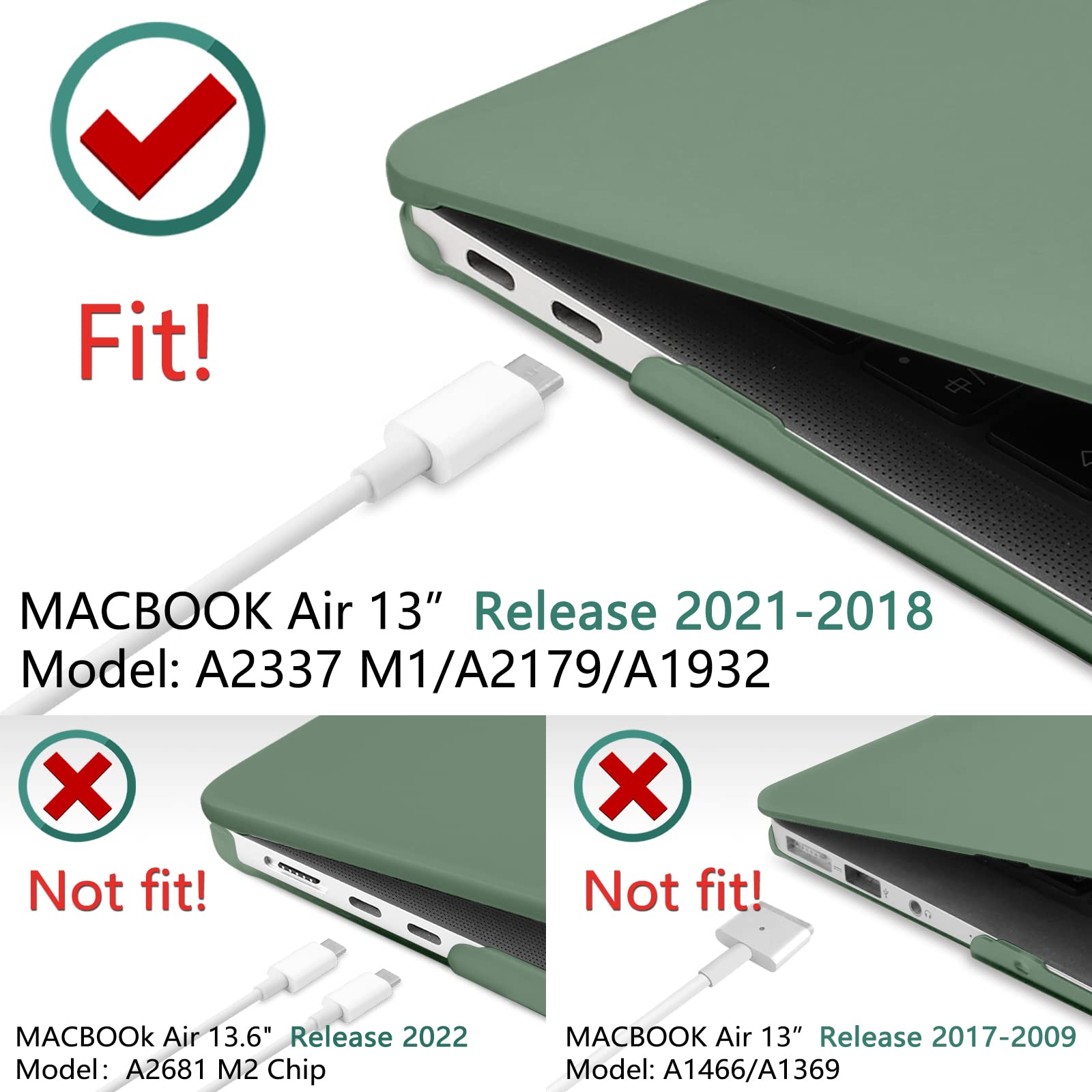 Suitable for  MacBook Air 13 Inch Case 2022 2021 2020 2019 2018, A1932, A2179, A2337 Shell Case Keyboard Cover Dark Green Tristar Online