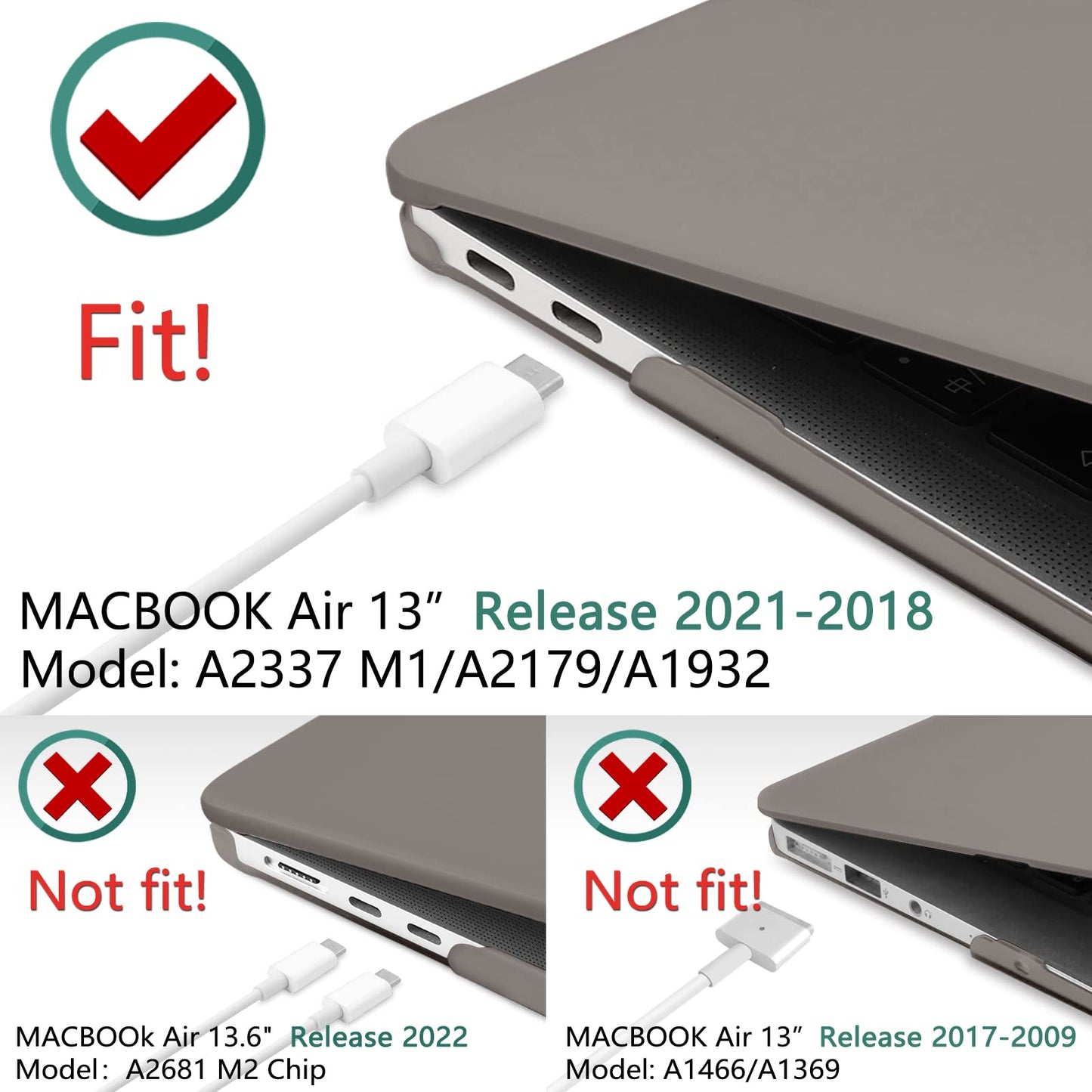 Suitable for  MacBook Air 13 Inch Case 2022 2021 2020 2019 2018, A1932, A2179, A2337 Shell Case Keyboard Cover Grey Tristar Online