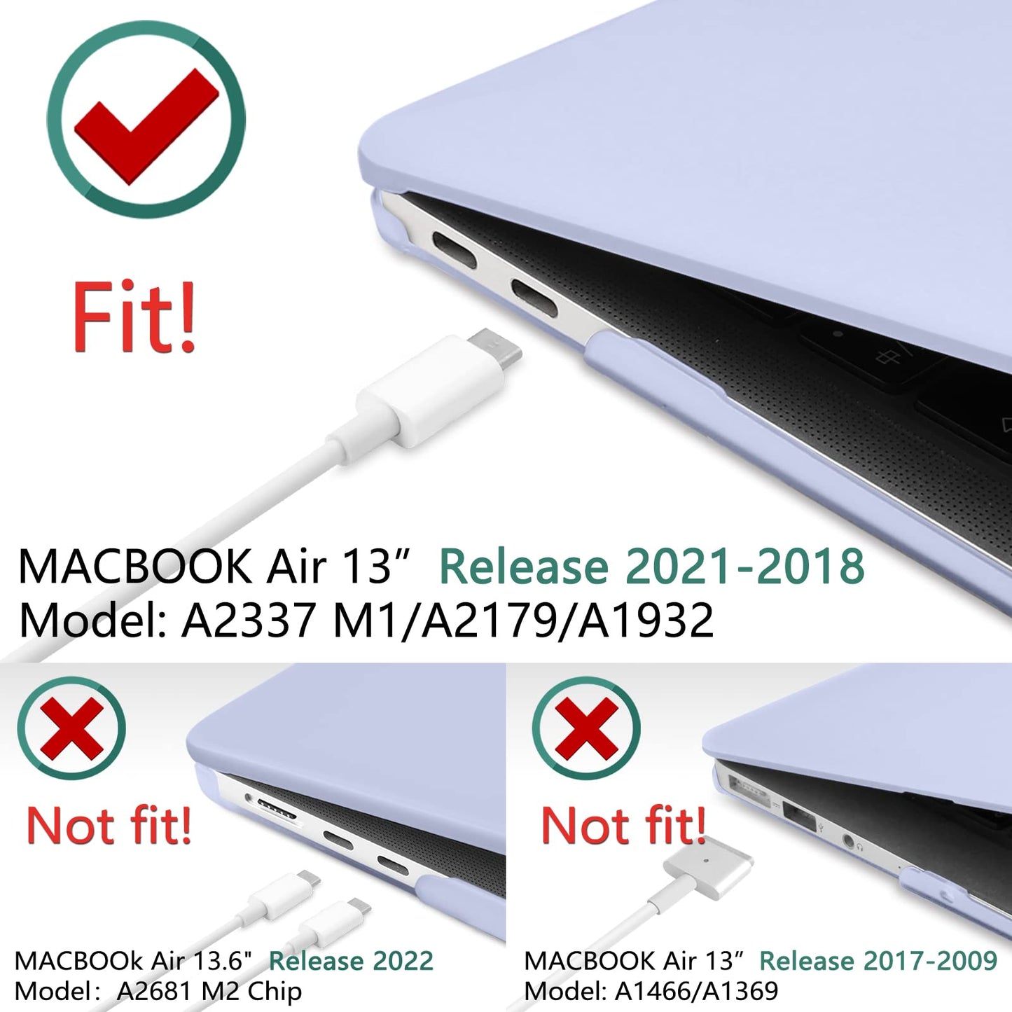 Suitable for  MacBook Air 13 Inch Case 2022 2021 2020 2019 2018, A1932, A2179, A2337 Shell Case Keyboard Cover lavender Grey Tristar Online