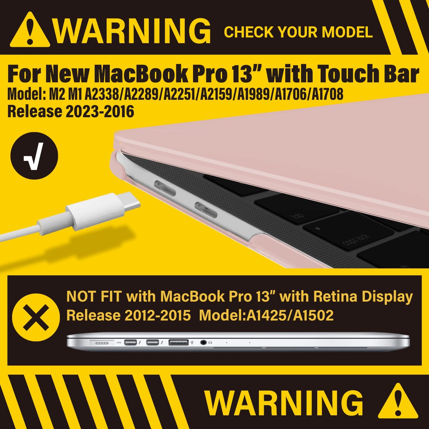 Suitable for  Sold Pink MacBook Pro 13 Inch Case 2016-2023 M1 M2 A2338 A2289 A2251 A2159 Hard Shell Case Keyboard Cover Tristar Online