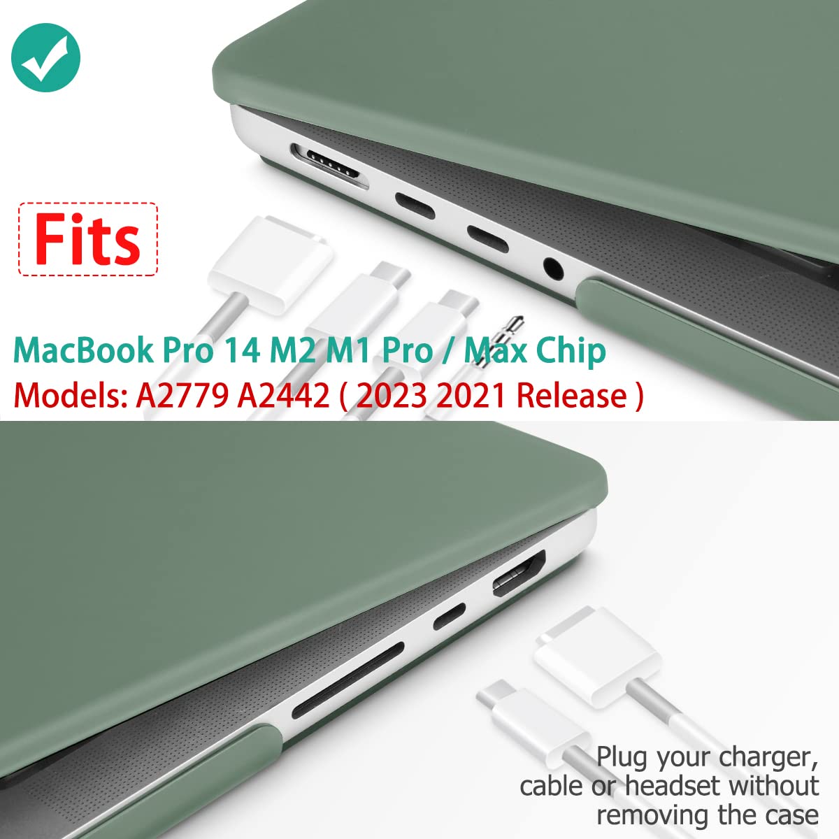 Suitable for  MacBook Pro 14 Max Inch Case 2023 2022 2021 M2 A2779 M1 A2442 Hardshell Case Keyboard Cover Midnight Green Tristar Online