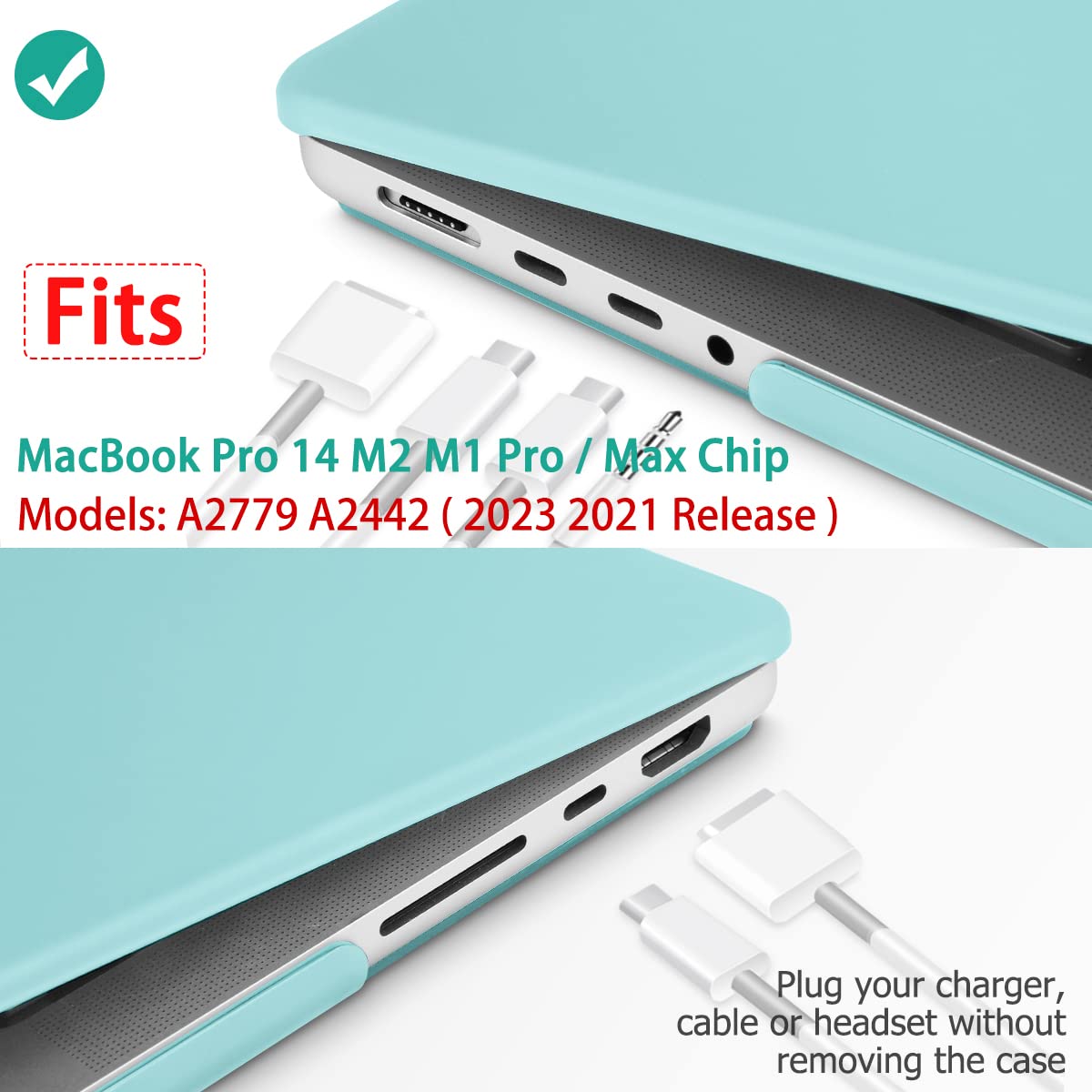 Suitable for  MacBook Pro 14 Max Inch Case 2023 2022 2021 M2 A2779 M1 A2442 Hardshell Case Keyboard Cover Turquoise Tristar Online