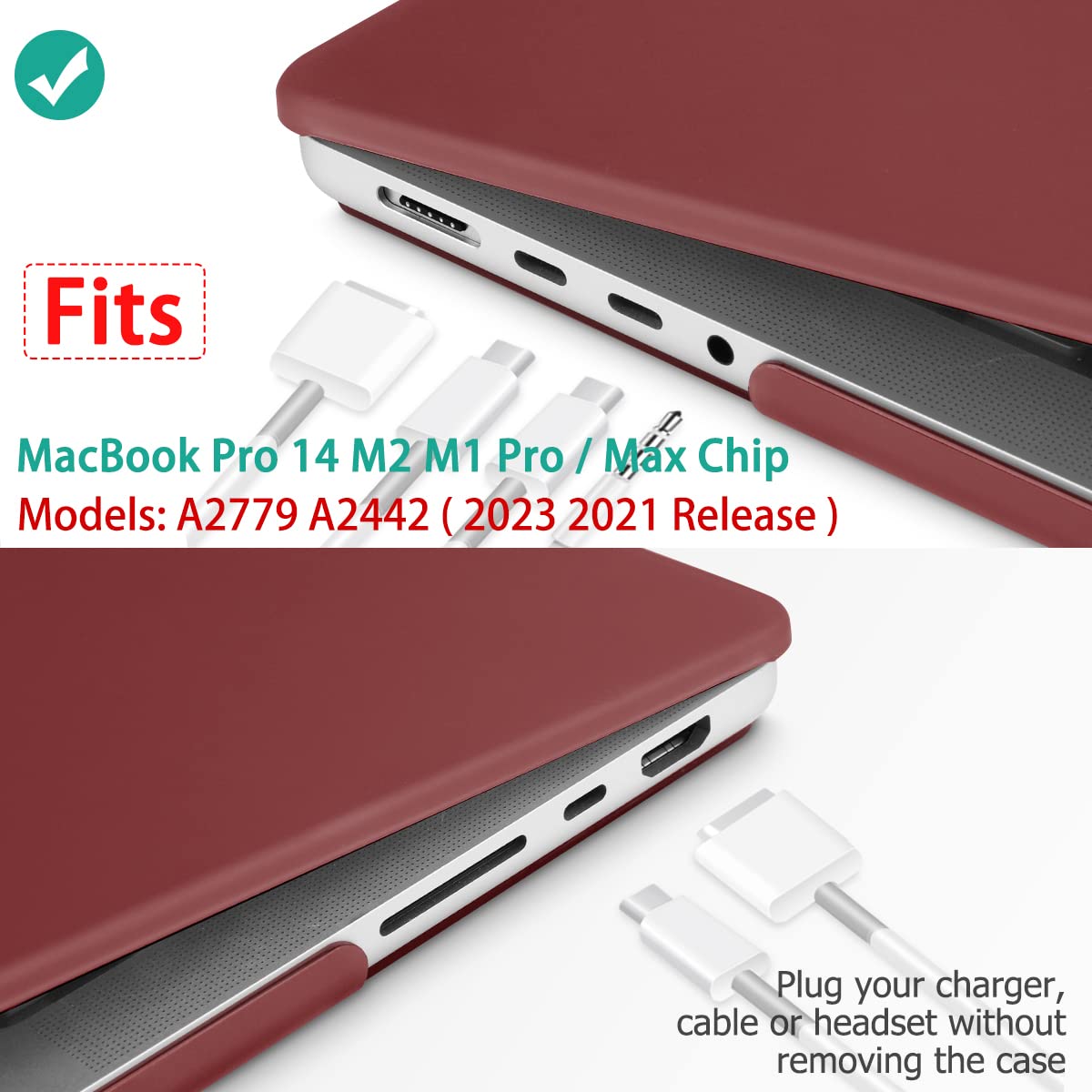 Suitable for  MacBook Pro 14 Max Inch Case 2023 2022 2021 M2 A2779 M1 A2442 Hardshell Case Keyboard Cover Wine Red Tristar Online