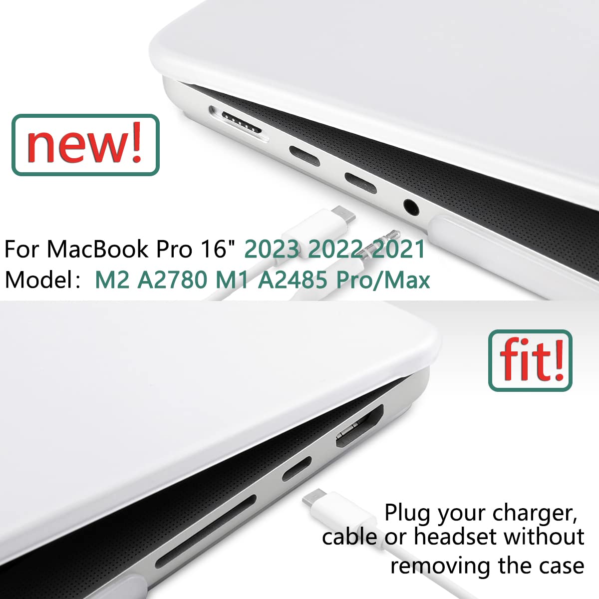 Suitable for  MacBook Pro 16 inch Case 2023 2022 2021 M2 A2780 A2485 M1 Pro/Max Hard Shell Case Keyboard Cover White Tristar Online