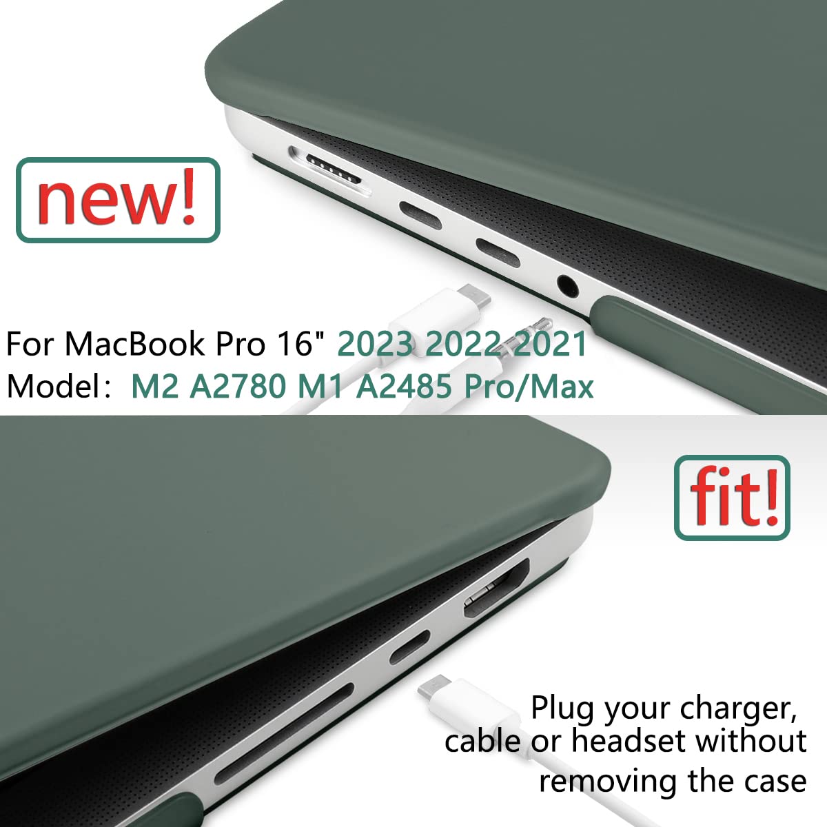 Suitable for  MacBook Pro 16 inch Case 2023 2022 2021 M2 A2780 A2485 M1 Pro/Max Hard Shell Case Keyboard Cover Midnight Green Tristar Online