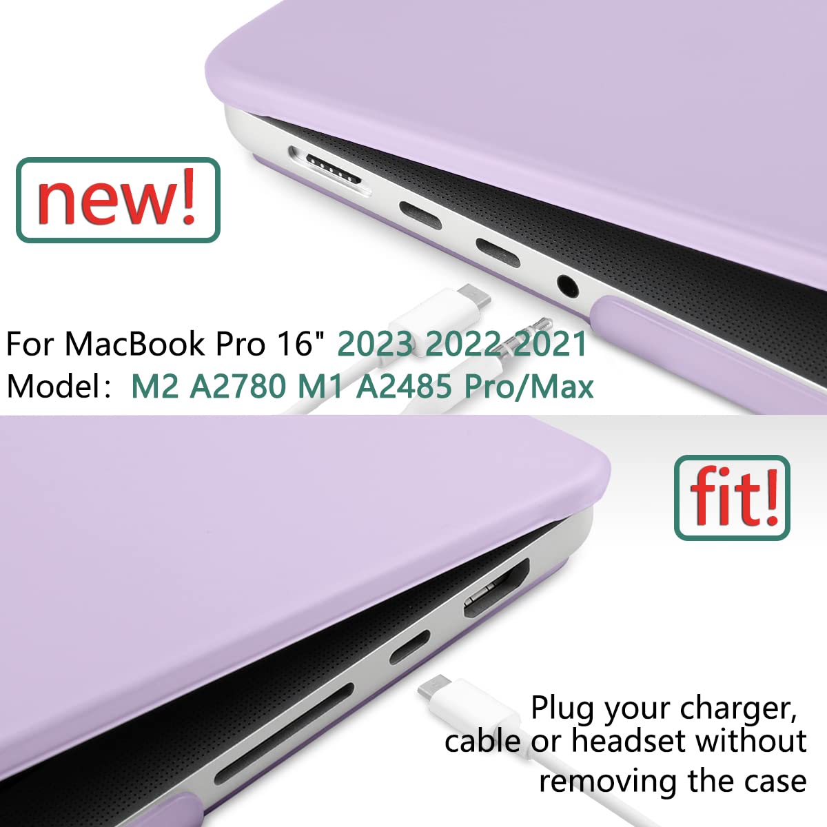 Suitable for  MacBook Pro 16 inch Case 2023 2022 2021 M2 A2780 A2485 M1 Pro/Max Hard Shell Case Keyboard Cover Purple Tristar Online