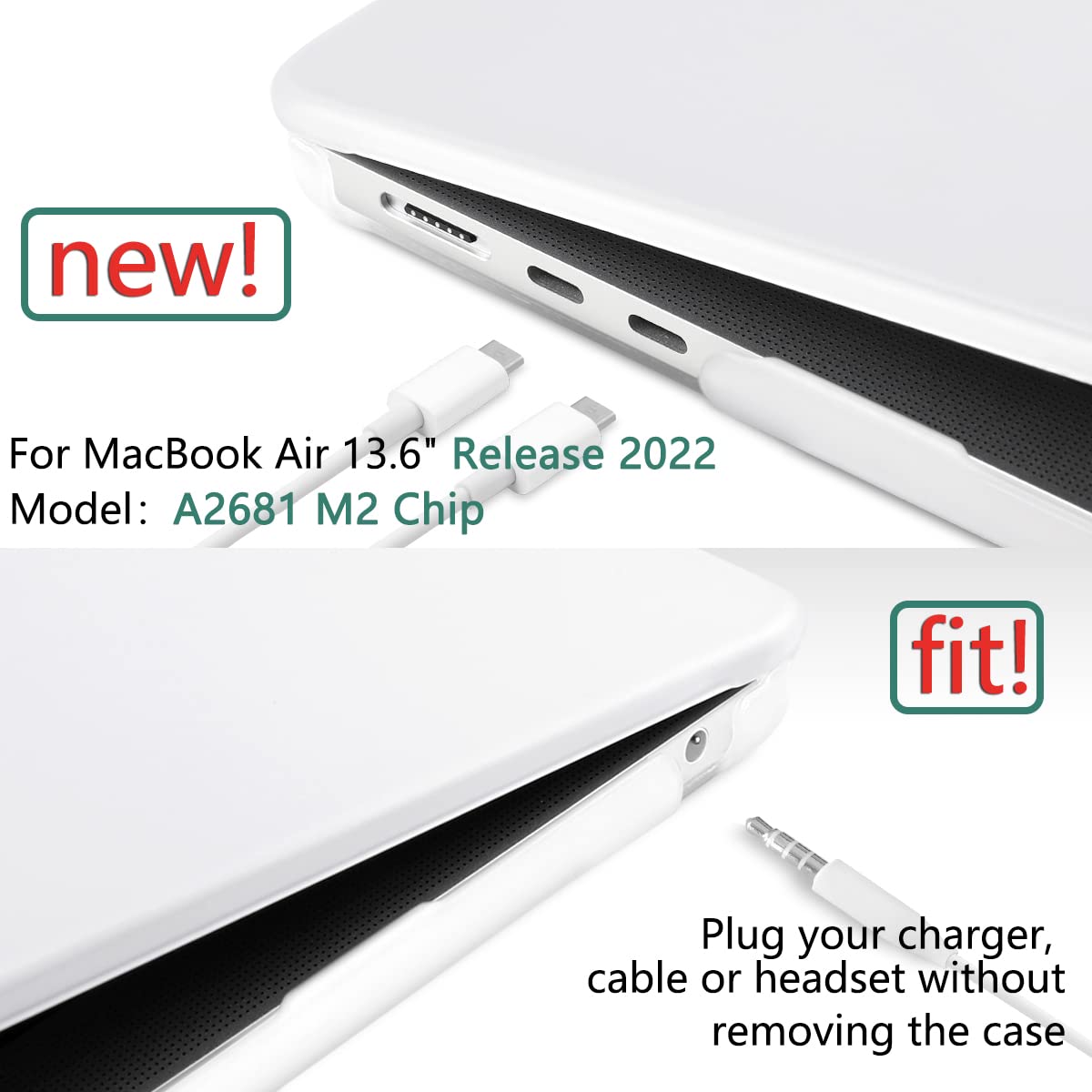Suitable for  2023 2022 MacBook Air 13 inch case M2 Model A2681 Hard Shell Case Keyboard Cover White Tristar Online