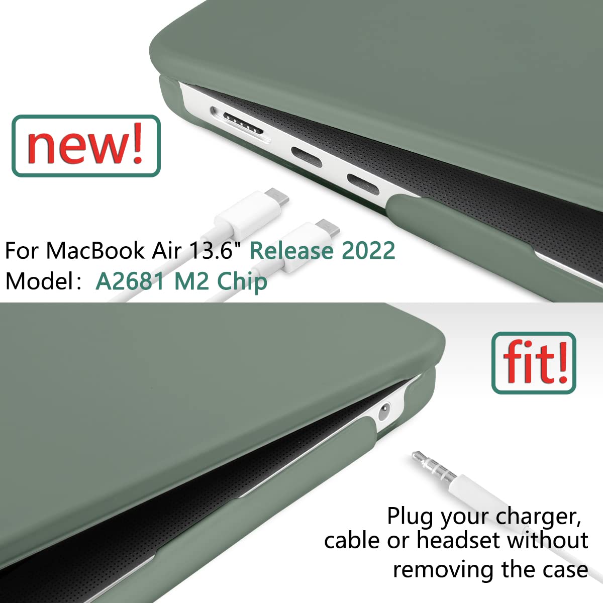 Suitable for  2023 2022 MacBook Air 13 inch case M2 Model A2681 Hard Shell Case Keyboard Cover Midnight Green Tristar Online