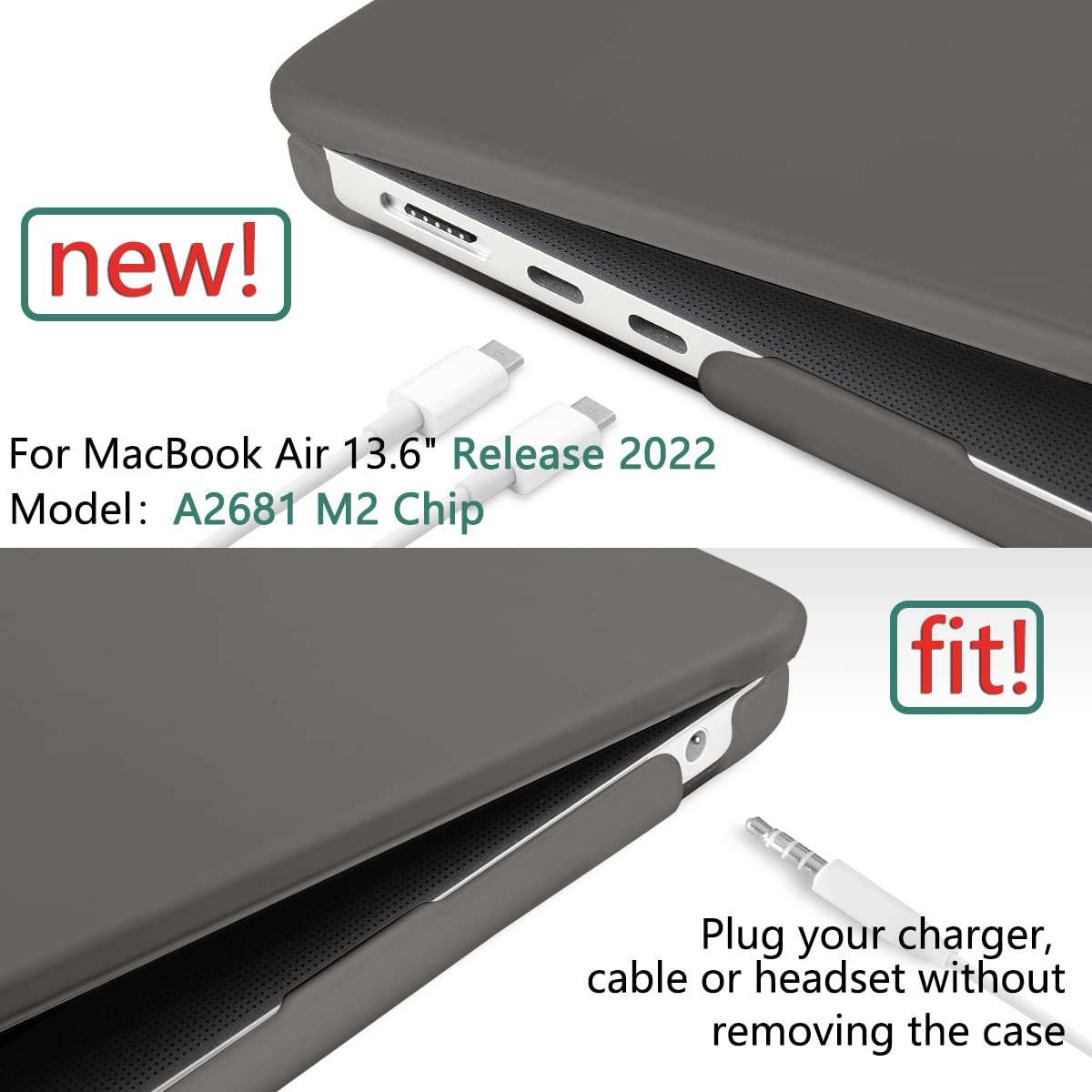 Suitable for  2023 2022 MacBook Air 13 inch case M2 Model A2681 Hard Shell Case Keyboard Cover Grey Tristar Online