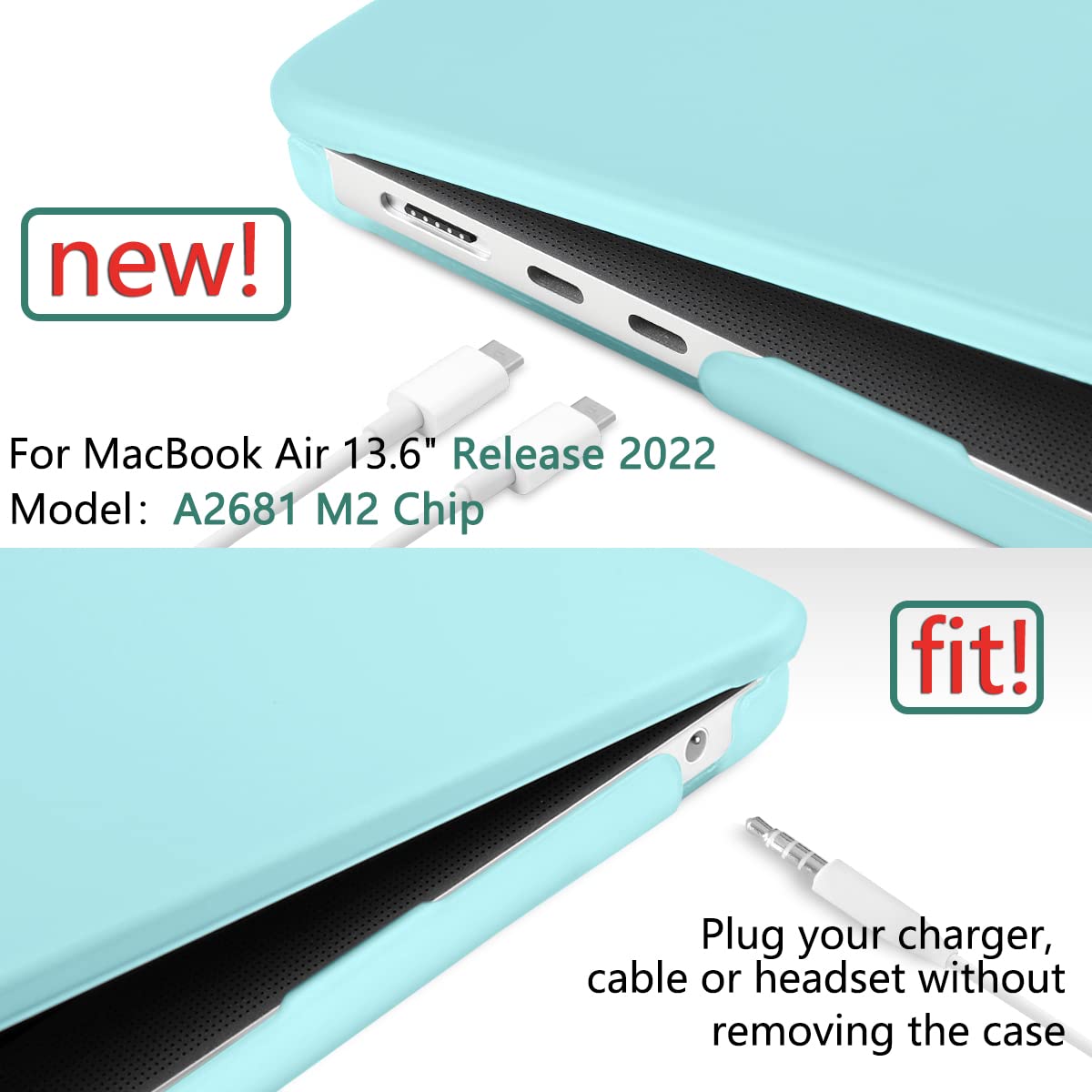 Suitable for  2023 2022 MacBook Air 13 inch case M2 Model A2681 Hard Shell Case Keyboard Cover Turquoise Tristar Online