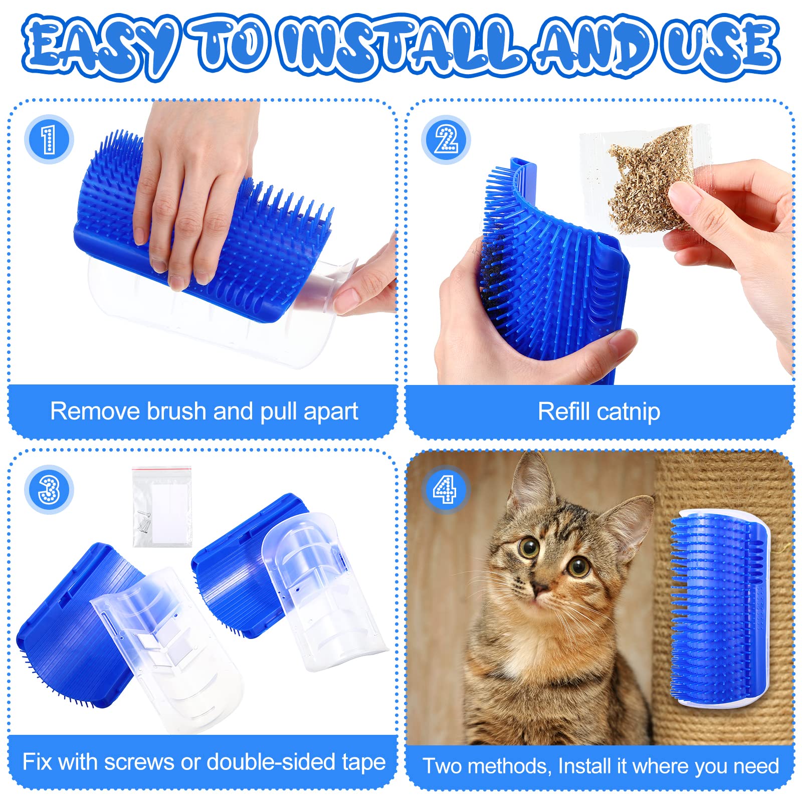 Cat Self Groomer Catnip  Dog Cat Toy Corner Groomer Wall Corner Scratcher Comb Grooming Massage Brush Blue Tristar Online