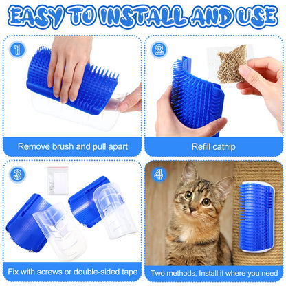 Cat Self Groomer Catnip  Dog Cat Toy Corner Groomer Wall Corner Scratcher Comb Grooming Massage Brush Blue Tristar Online