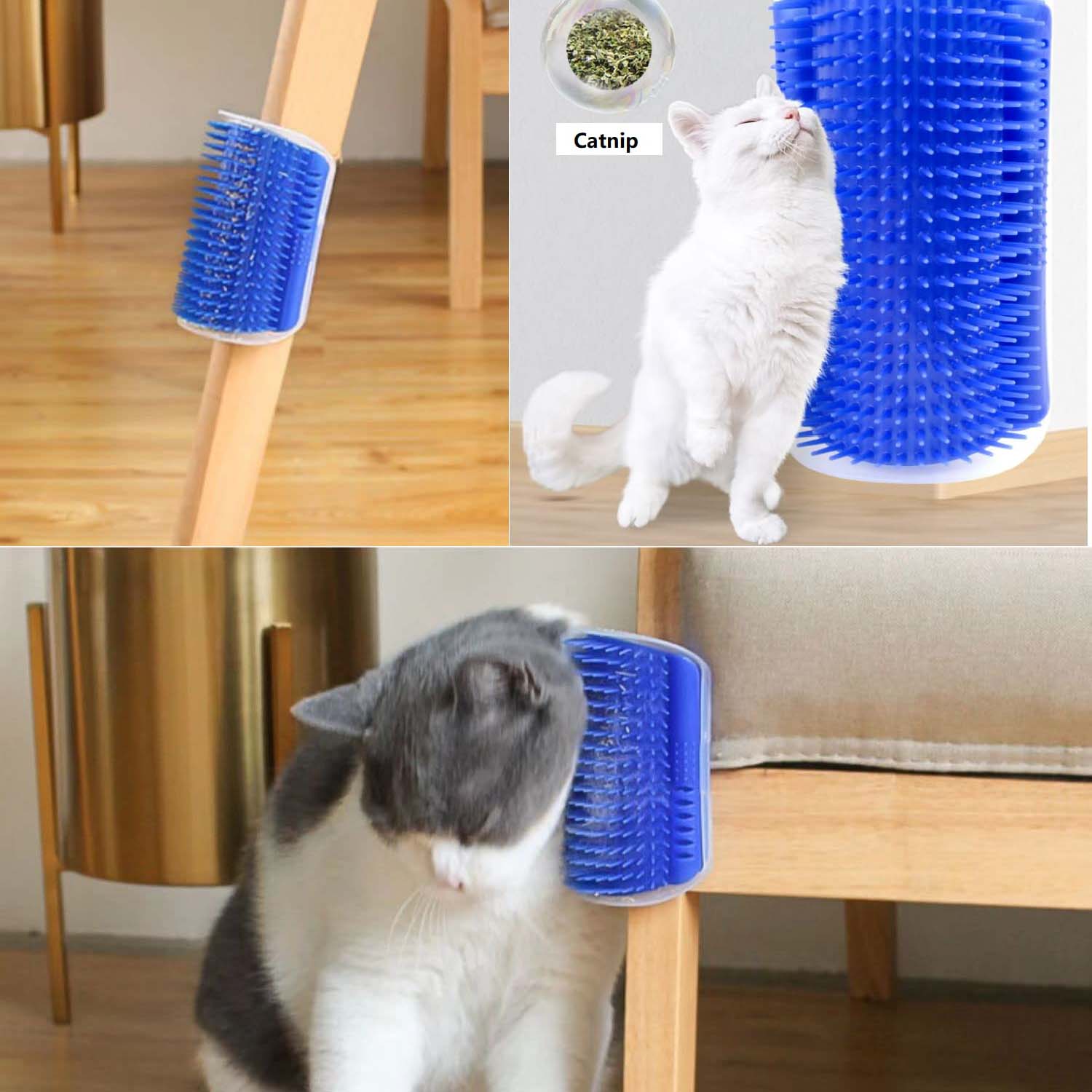 Cat Self Groomer Catnip  Dog Cat Toy Corner Groomer Wall Corner Scratcher Comb Grooming Massage Brush Blue Tristar Online