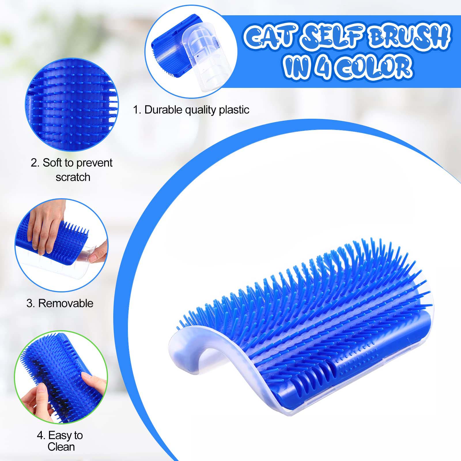 Cat Self Groomer Catnip  Dog Cat Toy Corner Groomer Wall Corner Scratcher Comb Grooming Massage Brush Blue Tristar Online