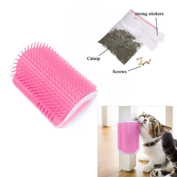 Cat Self Groomer Catnip  Dog Cat Toy Corner Groomer Wall Corner Scratcher Comb Grooming Massage Brush Pink Tristar Online