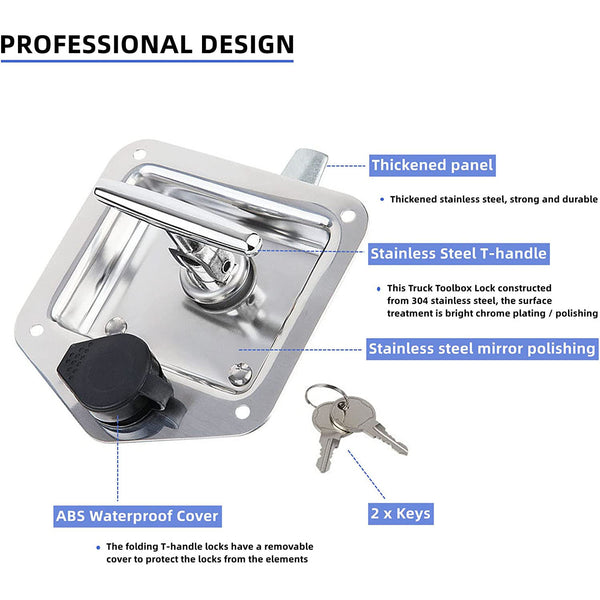 Trailer Door Latch Rv Door Tool Box Lock Gasket T-Handle with Keys 304 Stainless Steel Tristar Online