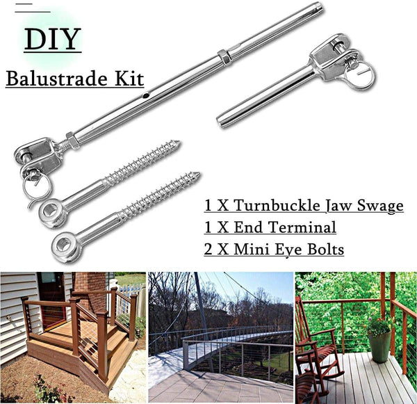 Wire Rope DIY Balustrade Kit Jaw/Swage Fork Terminal Eye Bolts Turnbuckle Tristar Online