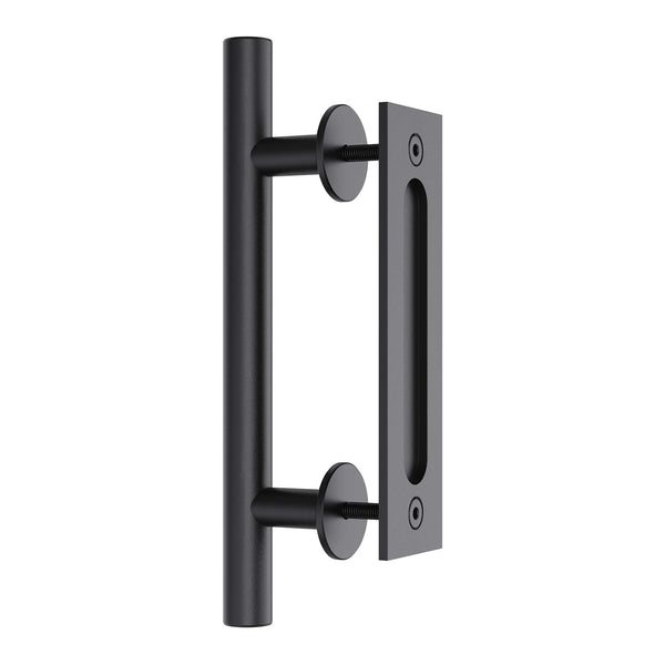 30cm Pull and Flush Barn Door Handle Square Handles set of Frosted Black Surface Round Tristar Online