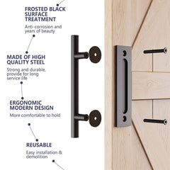 30cm Pull and Flush Barn Door Handle Square Handles set of Frosted Black Surface Round Tristar Online