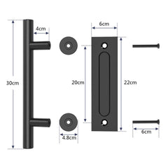 30cm Pull and Flush Barn Door Handle Square Handles set of Frosted Black Surface Round Tristar Online