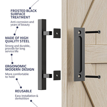 30cm Pull and Flush Barn Door Handle Square Handles set of Frosted Black Surface Square Tristar Online