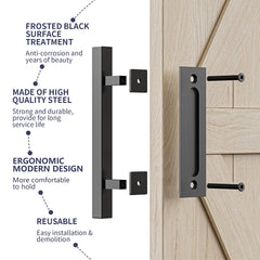 30cm Pull and Flush Barn Door Handle Square Handles set of Frosted Black Surface Square Tristar Online