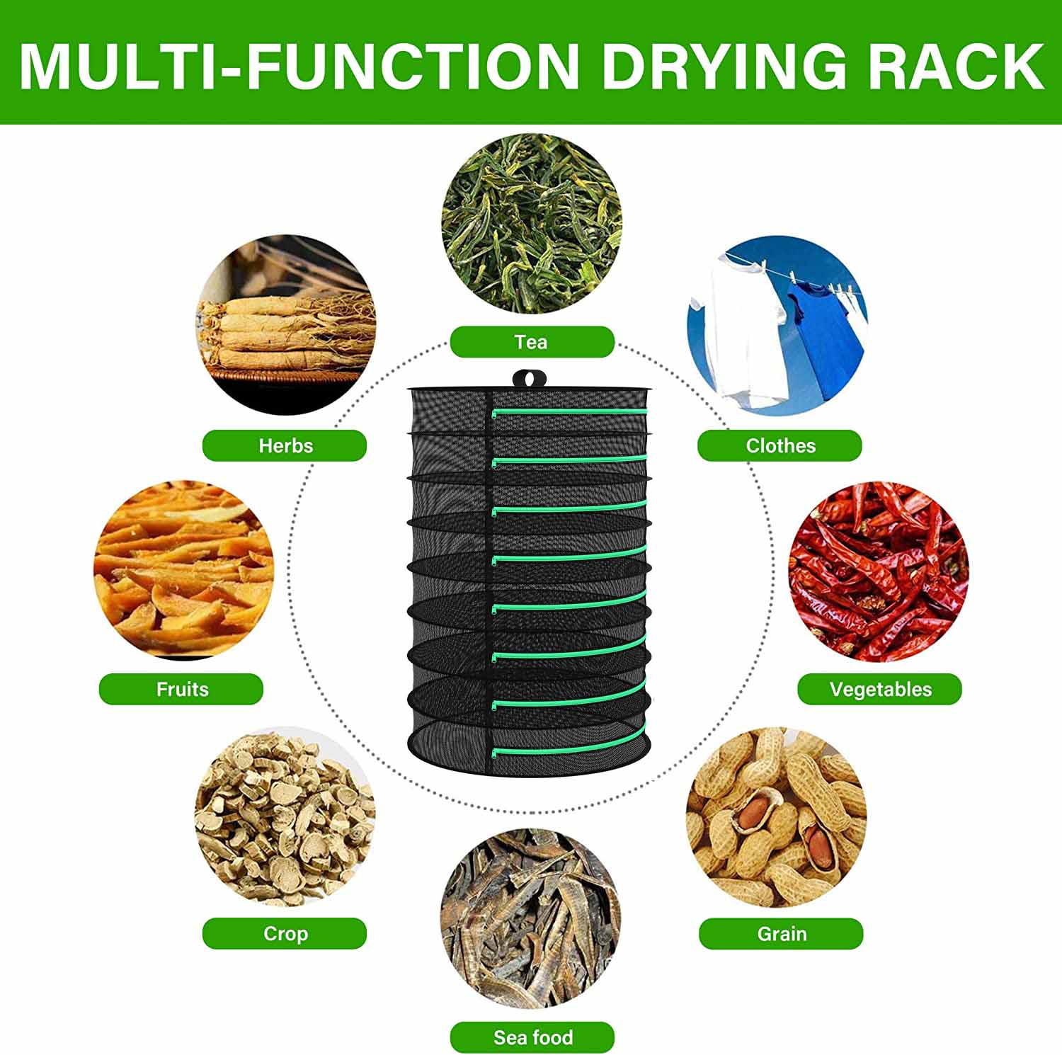 8-Layer 162cm Foldable Herb Vegetable Fruit Drying Dehydrating Rack Mesh Hanging Dryer Tristar Online