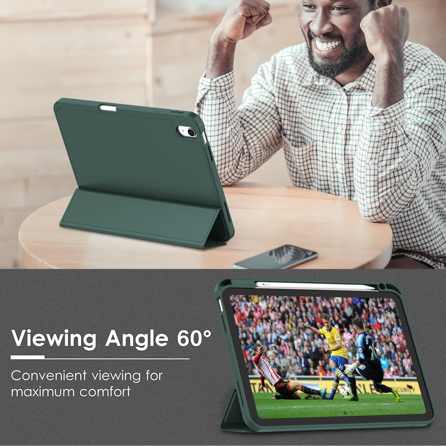 iPad 10th Case 10.9 Inch 2022 with Pencil Holder, Smart iPad Clear Case with Soft TPU Auto Wake Sleep Dark Green Tristar Online