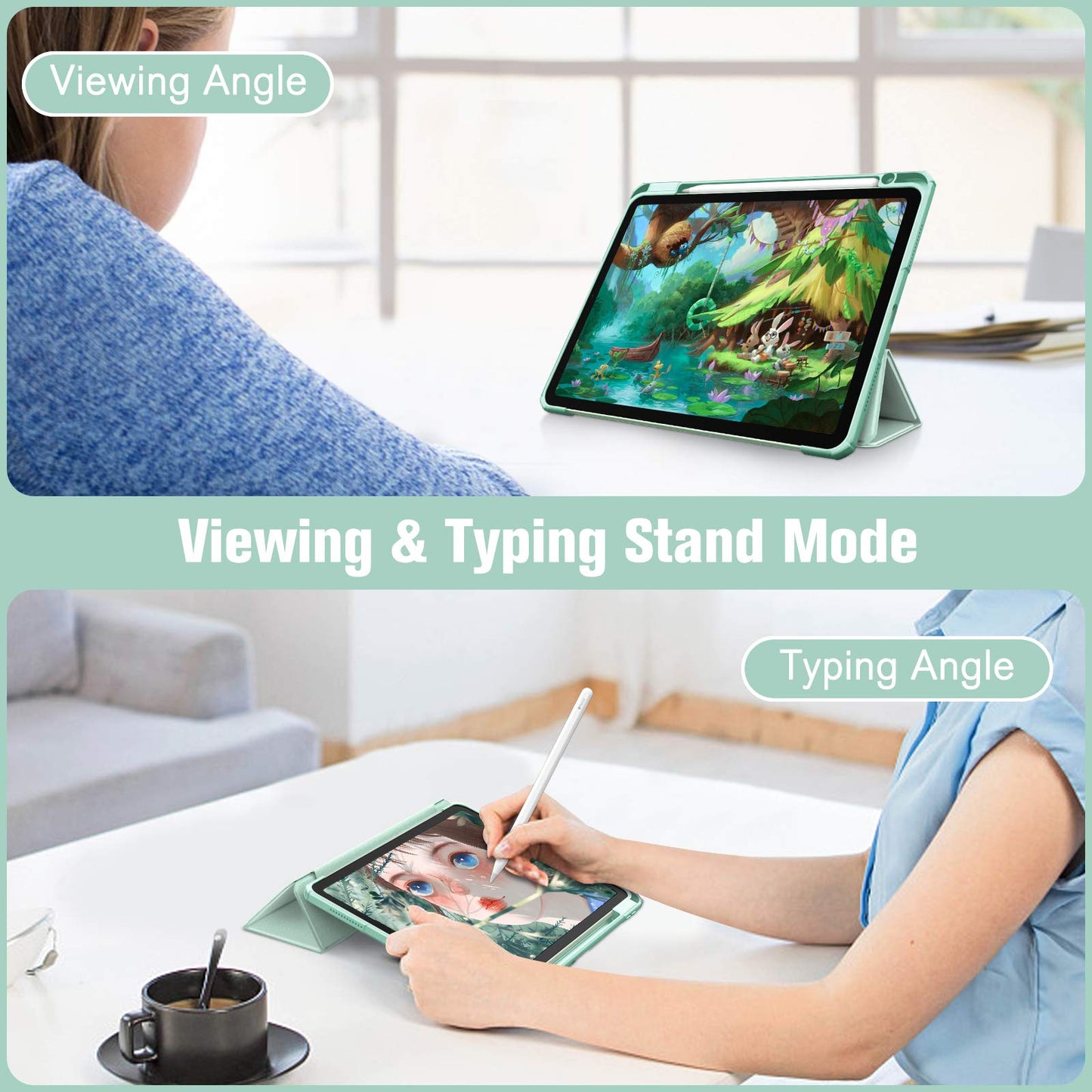 iPad 10th Case 10.9 Inch 2022 with Pencil Holder, Smart iPad Clear Case with Soft TPU Auto Wake Sleep Green Tristar Online