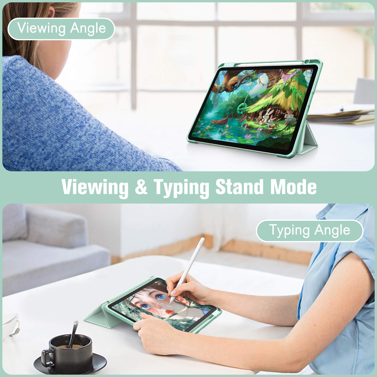 iPad 10th Case 10.9 Inch 2022 with Pencil Holder, Smart iPad Clear Case with Soft TPU Auto Wake Sleep Green Tristar Online