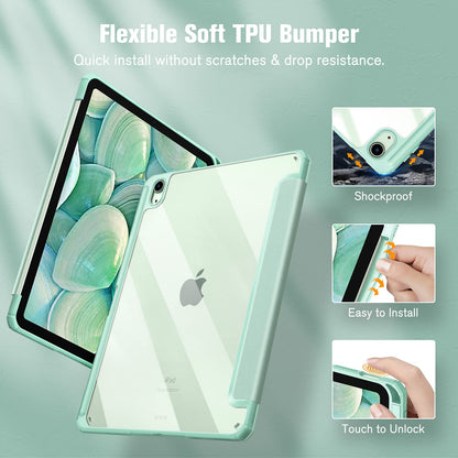 iPad 10th Case 10.9 Inch 2022 with Pencil Holder, Smart iPad Clear Case with Soft TPU Auto Wake Sleep Green Tristar Online