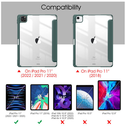 iPad Pro 11 Inch 2020-2022 Soft Tpu Smart Premium Case Auto Sleep Wake Stand Clear Cover Pencil holder Dark Green Tristar Online