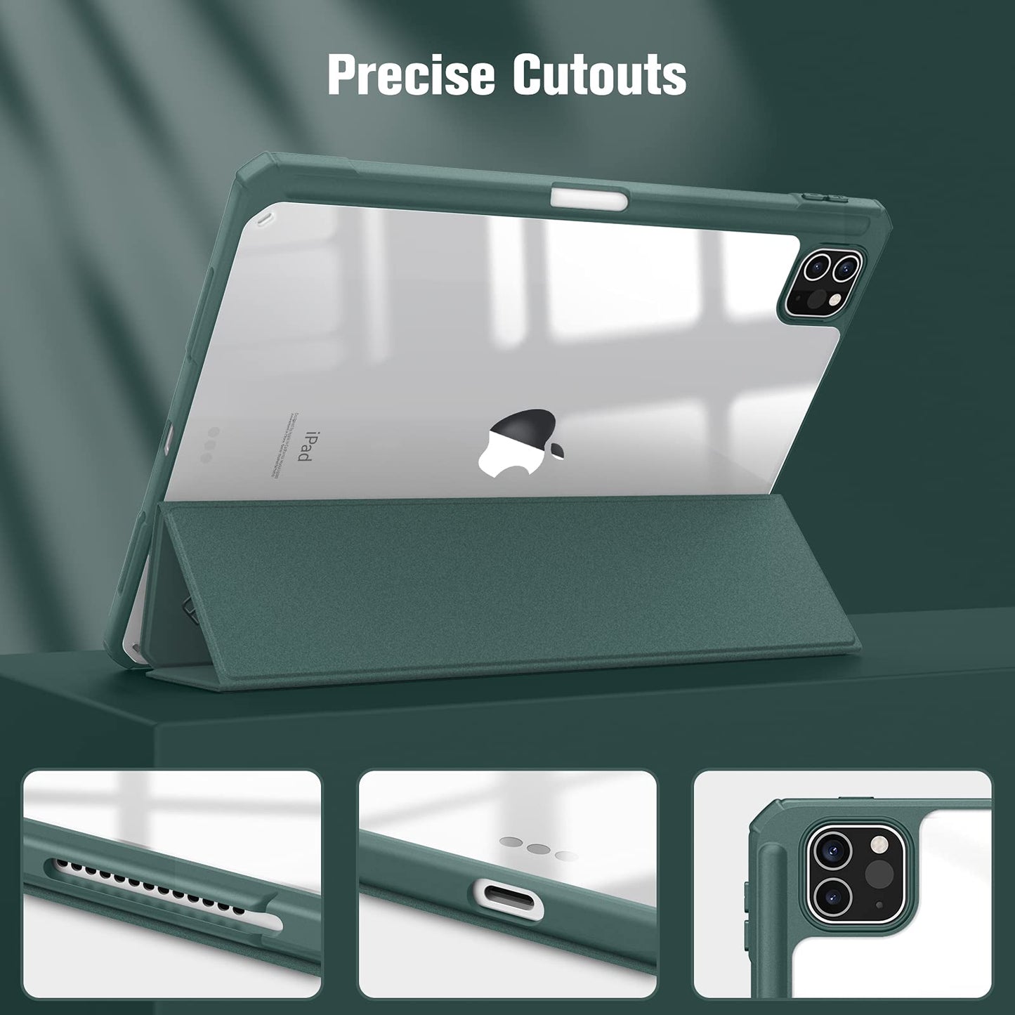 iPad Pro 11 Inch 2020-2022 Soft Tpu Smart Premium Case Auto Sleep Wake Stand Clear Cover Pencil holder Dark Green Tristar Online