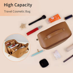 Large Travel Cosmetic Bag Portable Make up Makeup Bag Waterproof PU Leather Storage Brown Tristar Online