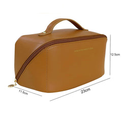 Large Travel Cosmetic Bag Portable Make up Makeup Bag Waterproof PU Leather Storage Brown Tristar Online