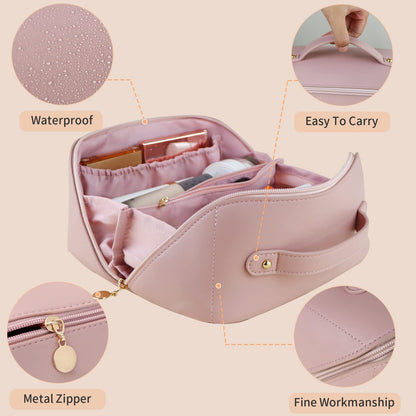 Large Travel Cosmetic Bag Portable Make up Makeup Bag Waterproof PU Leather Storage Pink Tristar Online
