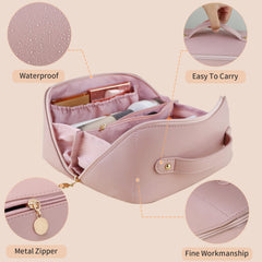 Large Travel Cosmetic Bag Portable Make up Makeup Bag Waterproof PU Leather Storage Pink Tristar Online