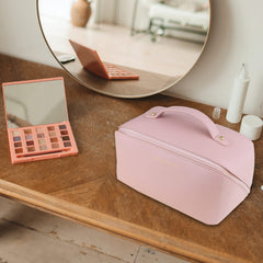 Large Travel Cosmetic Bag Portable Make up Makeup Bag Waterproof PU Leather Storage Pink Tristar Online