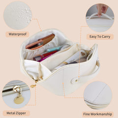 Large Travel Cosmetic Bag Portable Make up Makeup Bag Waterproof PU Leather Storage White Tristar Online