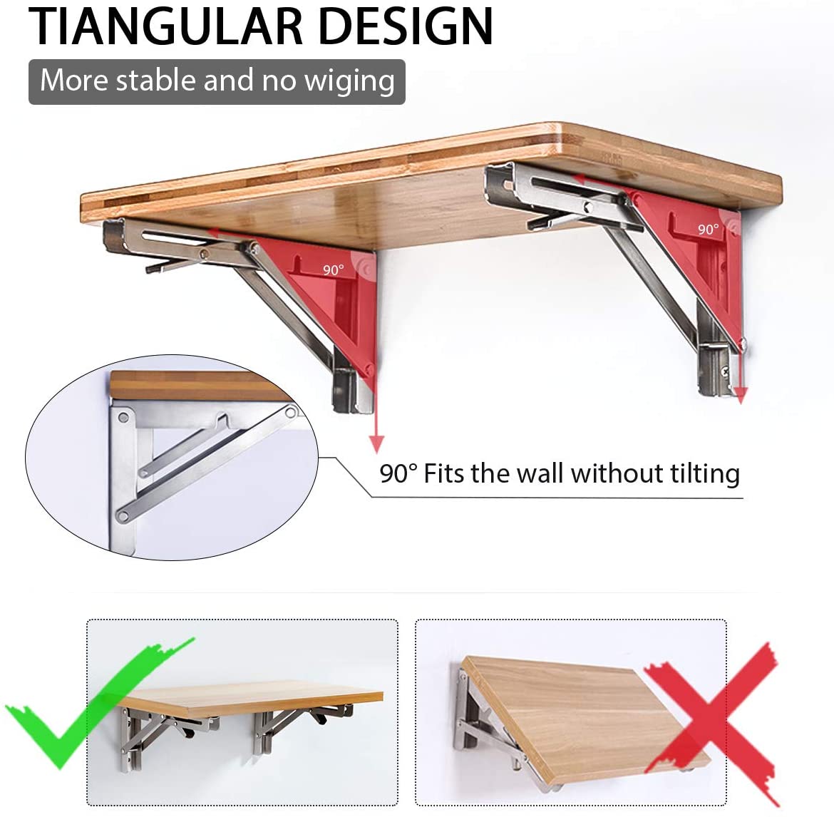 2PCS 14inch Steel Wall Mounted Folding Triangle Angle Shelf Support Bracket Rack Tristar Online