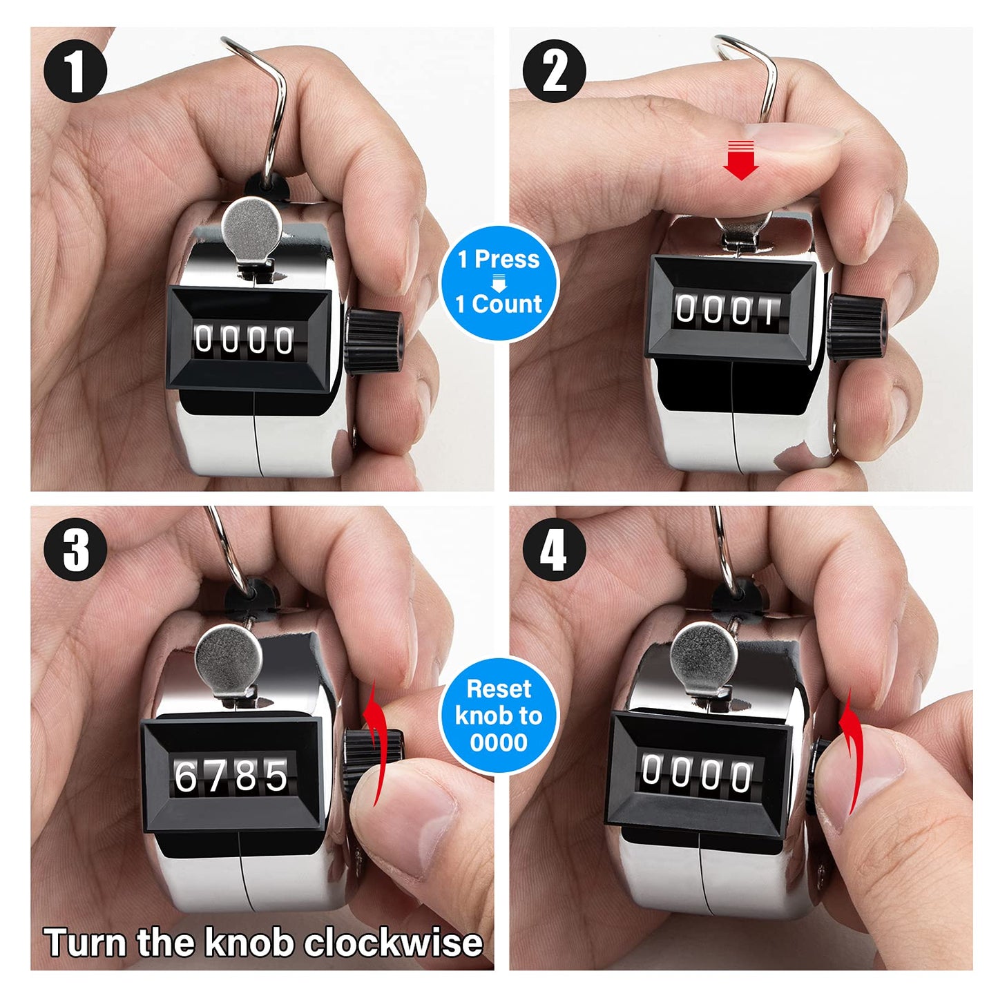 Hand Tally Counter 4-Digit Lap Counters Clicker Pitch for Counting Knitting Coaching Tristar Online