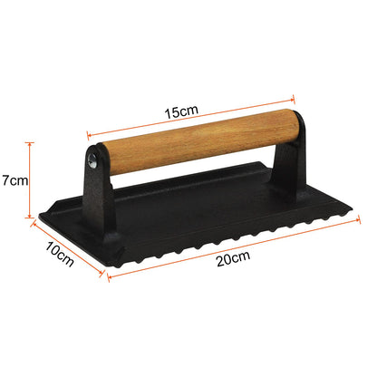 Heavy Duty Rectangular Cast Iron Grill Burger Press Pre-Seasoned Steak Griddle BBQ Grilling Tristar Online