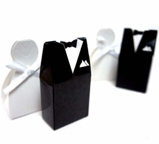 100 Pack of 50 Bride Gown and 50 Groom Tux Wedding Bridal Bomboniere Favor Candy Choc Almond Box - NW Tristar Online