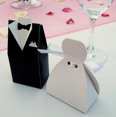 100 Pack of 50 Bride Gown and 50 Groom Tux Wedding Bridal Bomboniere Favor Candy Choc Almond Box - NW Tristar Online