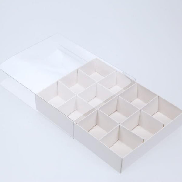 100 Pack of White Card Chocolate Sweet Soap Product Reatail Gift Box - 12 bay 4x4x3cm Compartments  - Clear Slide On Lid - 16x12x3cm Tristar Online