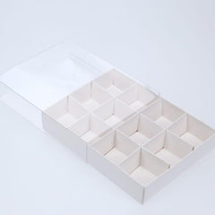 100 Pack of White Card Chocolate Sweet Soap Product Reatail Gift Box - 12 bay 4x4x3cm Compartments  - Clear Slide On Lid - 16x12x3cm Tristar Online