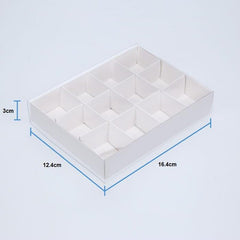 100 Pack of White Card Chocolate Sweet Soap Product Reatail Gift Box - 12 bay 4x4x3cm Compartments  - Clear Slide On Lid - 16x12x3cm Tristar Online