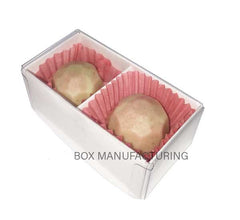 100 Pack of White Card Chocolate Sweet Soap Product Reatail Gift Box - 2 Bay Compartments - Clear Slide On Lid - 8x4x3cm Tristar Online